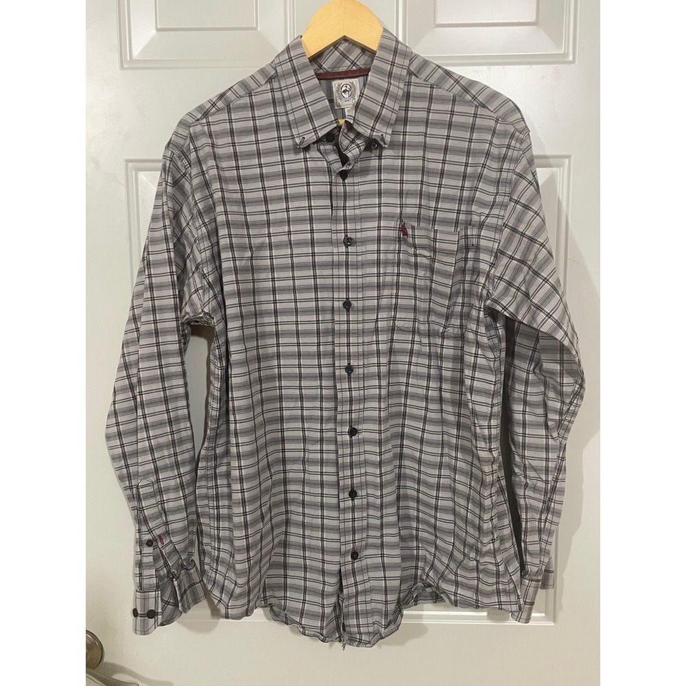 Cinch Button Down Shirt Mens Medium Gray Plaid Excellent Long Sleeve Logo Pocket